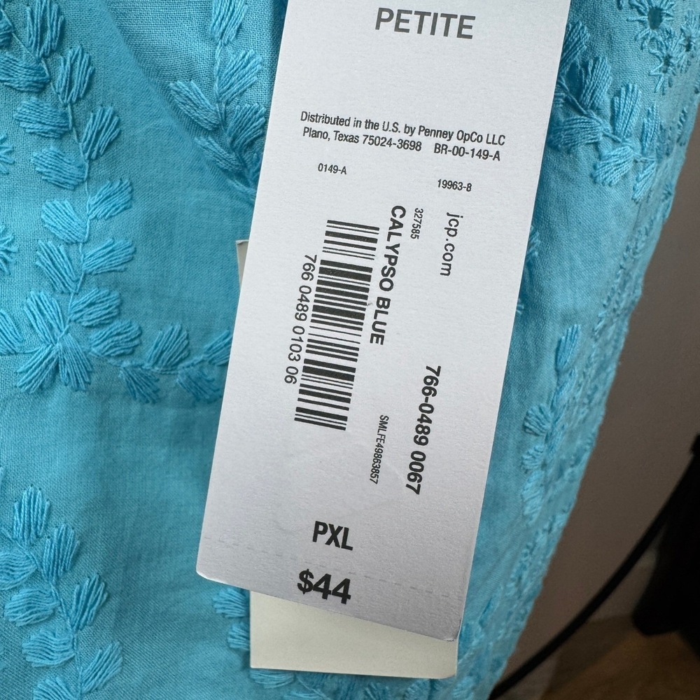 NWT Calypso Blue Eyelet Embroidered Blouse Women's PXL Puff Sleeve Cotton Spring - Picture 7 of 7